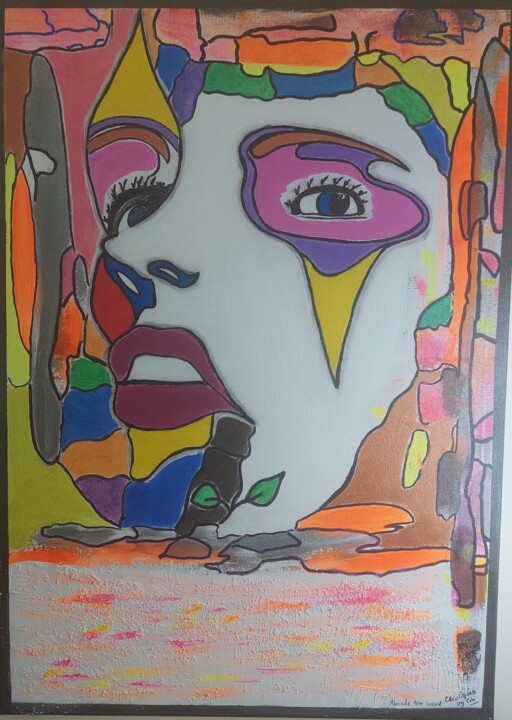 Abonde ton cœur ❤️ 绘画, 27.6x19.7 in