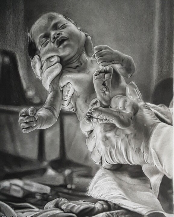 Dessin intitulée "BEHOLD" par Tejendra Tejendra Singh Bisht, Œuvre d'art originale, Graphite