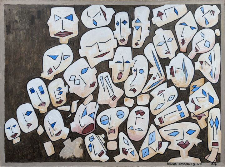 Painting titled "Head Changes" by Gerald Shepherd F.F.P.S., Original Artwork, Oil Mounted on Wood Panel