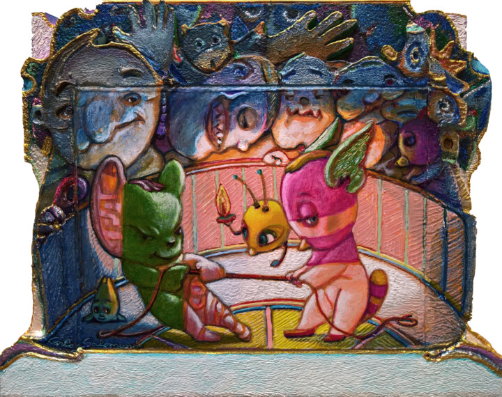 Pittura intitolato "TUG OF WAR" da Carlo Salomoni, Opera d'arte originale, Acrilico Montato su Altro pannello rigido