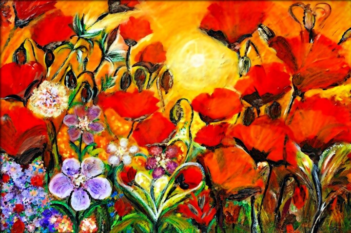 Pintura titulada "Poppy's Joy" por Martine Weber, Obra de arte original, Acrílico
