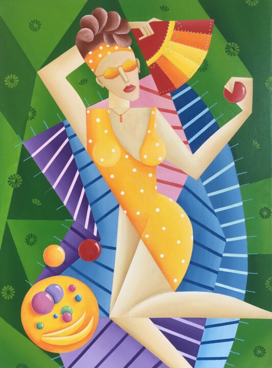 Painting titled "Acrilic Picnic" by Apollonas Soben, Original Artwork, Acrylic Mounted on Wood Stretcher frame