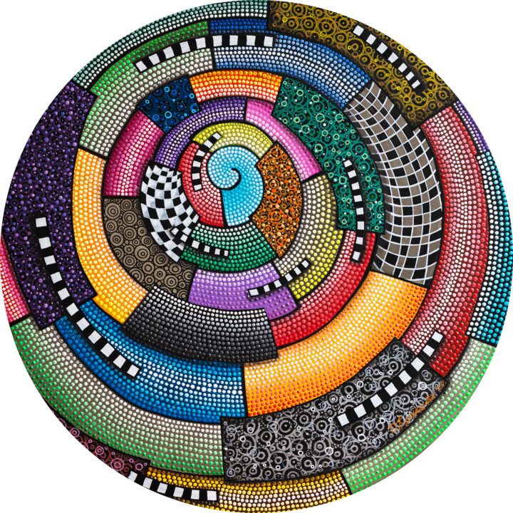 Painting titled "RoundAbstraction" by Olha Kuznietsova, Original Artwork, Acrylic
