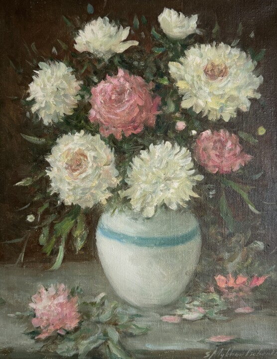 Peonies in a white vase 绘画, 19.7x15.8 in