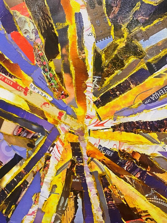 Collages titled "Rays." by Alesya Kolontay, Original Artwork, Collages Mounted on Wood Stretcher frame