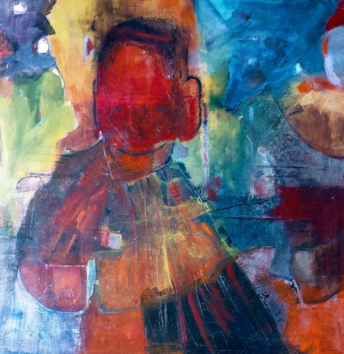 Peinture intitulée "L'enfant au tablier…" par Monique Morellec, Œuvre d'art originale, Acrylique Monté sur Châssis en bois