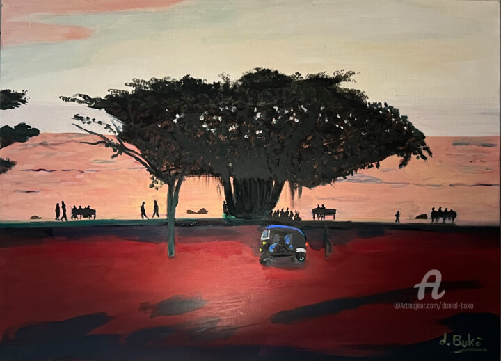 Peinture intitulée "Front de mer à Pond…" par Daniel Bukō, Œuvre d'art originale, Huile Monté sur Châssis en bois