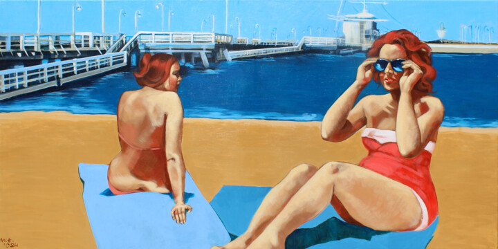 绘画 标题为“Plaża w Sopocie” 由Małgorzta Łodygowska, 原创艺术品, 丙烯 安装在木质担架架上