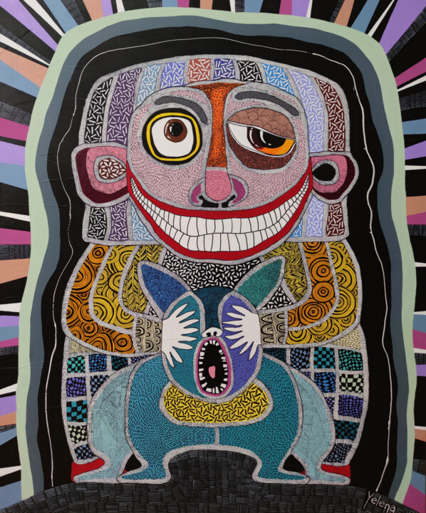 Painting titled "Peekaboo" by Yelena Revis, Original Artwork, Acrylic Mounted on Wood Stretcher frame