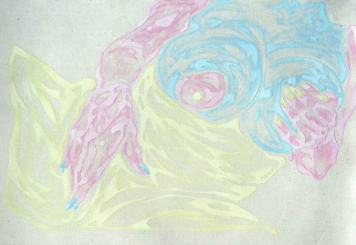 Girl with pink hands 绘画, 10.6x16.5 in
