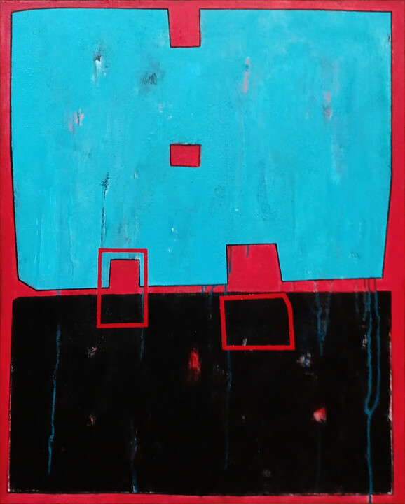 Blue and black composition 绘画, 31.9x25.6 in
