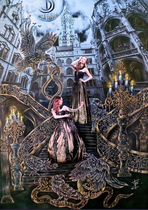 "Tiere in surrealen Szenen" - " Munich Fashion" 绘画, 39.4x27.6 in