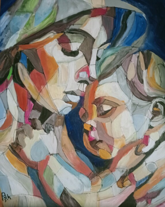 Peinture intitulée "La mère à l'enfant" par Audran, Œuvre d'art originale, Huile