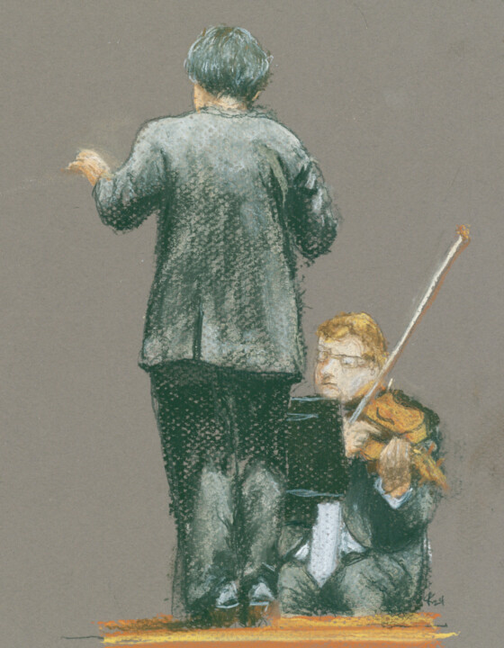 Viola (and conductor) 绘画, 9x7 in