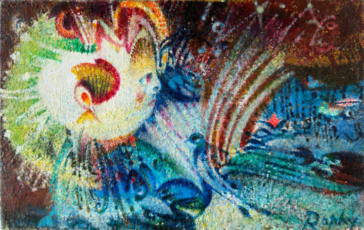 Peinture intitulée "L’année de la comèt…" par Raphy, Œuvre d'art originale, Huile Monté sur Châssis en bois