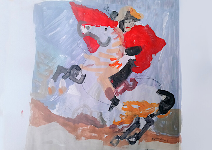 Dipinti su carta: Bonaparte valica le Alpi (di J.L. David) 绘画, 11.8x16.5 in