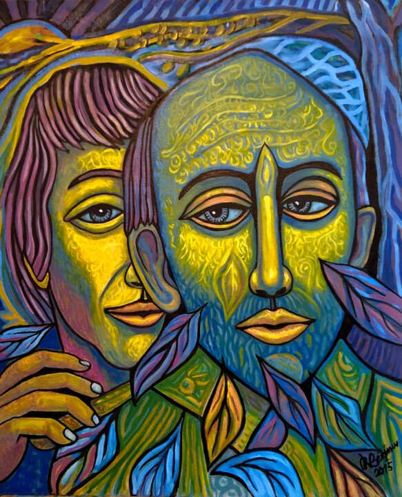 Schilderij getiteld "Jung und Alt" door Ralf Berghaus, Origineel Kunstwerk, Olie