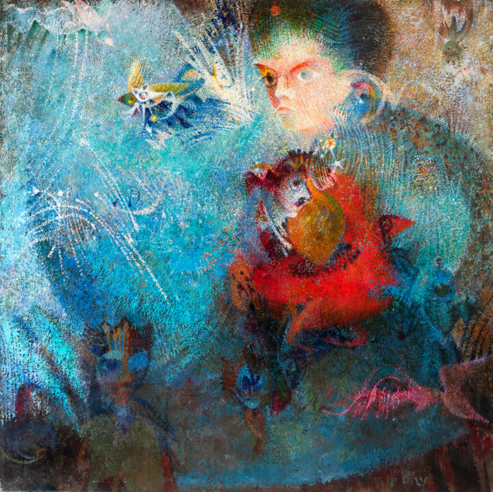 Peinture intitulée "Le chant de la guér…" par Raphy, Œuvre d'art originale, Huile Monté sur Châssis en bois