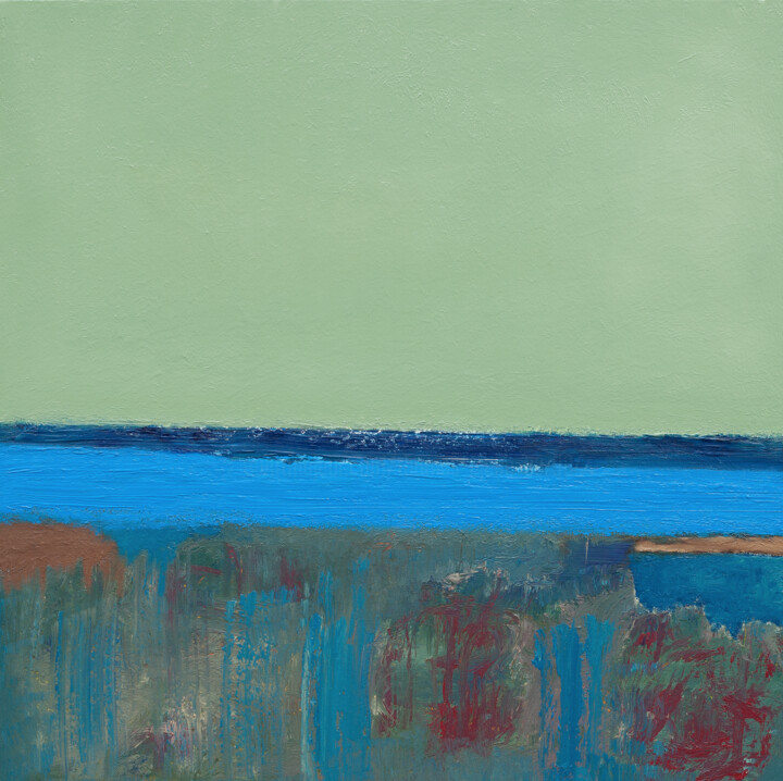 Painting titled "Olea Sky" by Thomas Hjelm, Original Artwork, Oil Mounted on Wood Stretcher frame