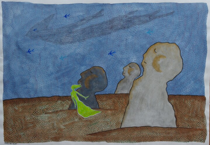 "Vers l'espérance... Verte espérance ... renaître !" 绘画, 11.7x16.5 in