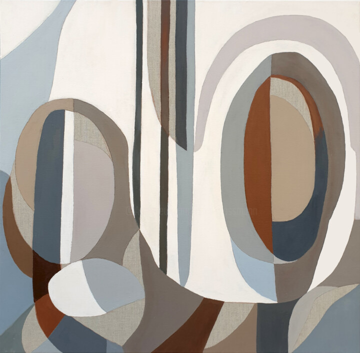 Painting titled "Grey Beige Abstract…" by Leon Grossmann, Original Artwork, Acrylic Mounted on Wood Stretcher frame