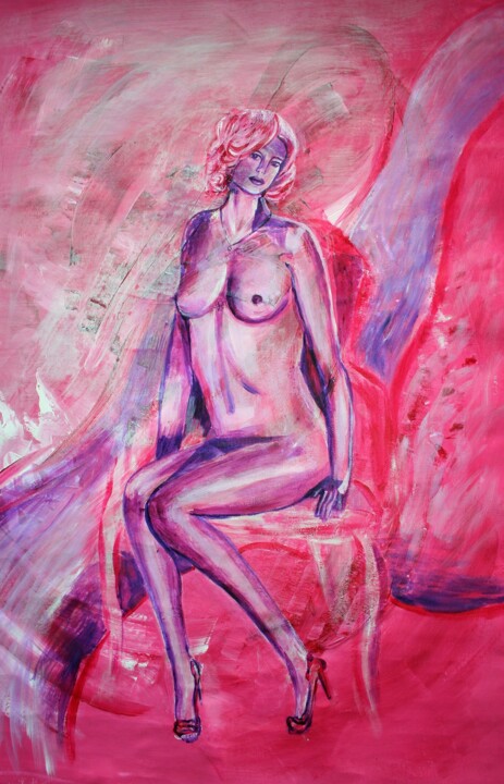 Картина под названием "Pink girl" - Aleksandra Cherepanova, Подлинное произведение искусства, Акрил