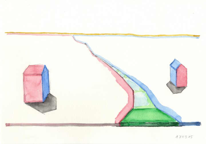 Malerei mit dem Titel "Laying Wall of Trus…" von Detlef Lemme (Farbenkugel), Original-Kunstwerk, Aquarell
