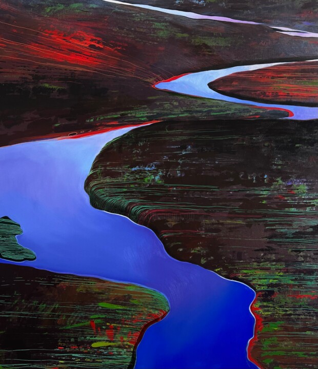 Schilderij getiteld "A valley" door Elizaveta Pugacheva, Origineel Kunstwerk, Acryl Gemonteerd op Frame voor houten brancard