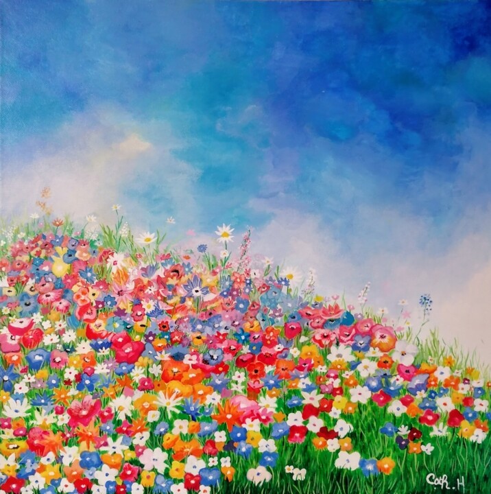 Champ de fleur 绘画, 19.7x19.7 in