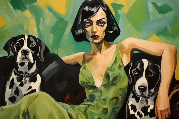 Dalmatiner Frau und Hunde 数字艺术