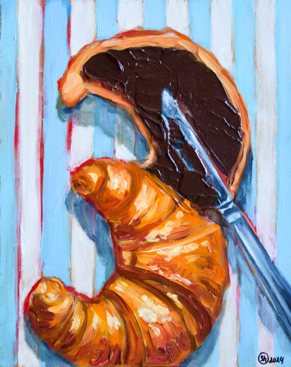 Pintura titulada "Impasto Croissant S…" por Oksana Shevchenko, Obra de arte original, Oleo