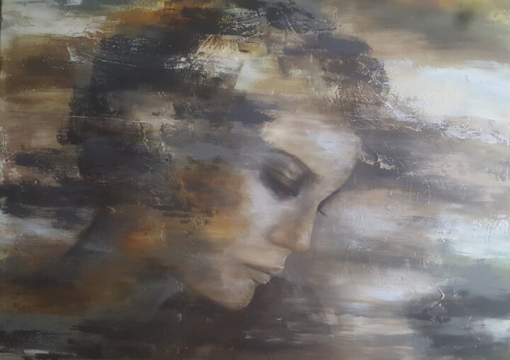 Painting titled "Inner Thougts" by Ria Kooistra, Original Artwork, Acrylic