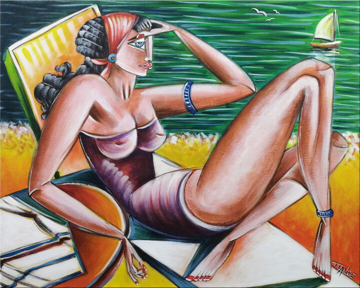 Woman Chillout #M272 绘画, 15.8x19.7 in