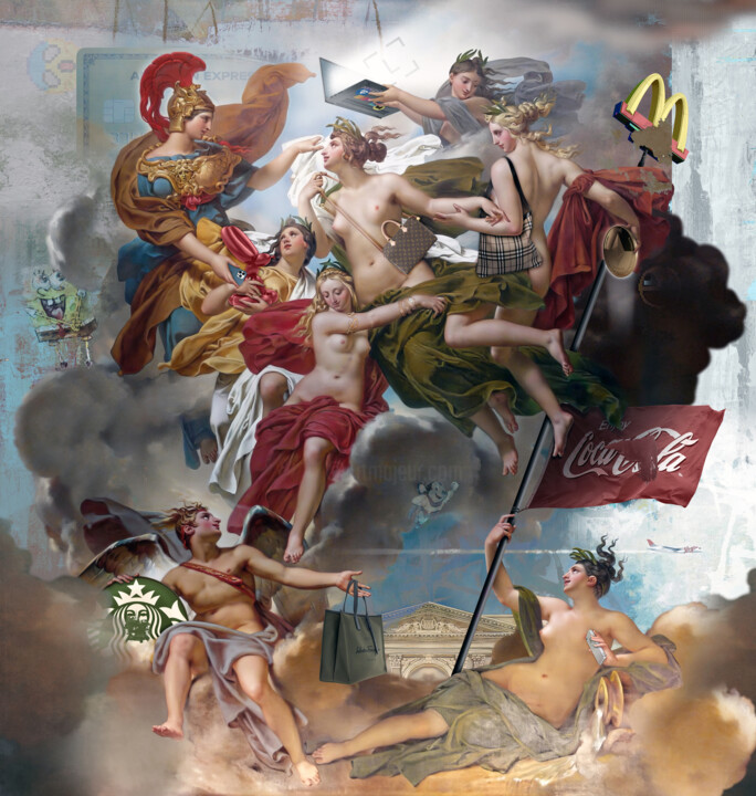 Digital Arts με τίτλο "Humanity" από José Luis Guerrero, Αυθεντικά έργα τέχνης, Ψηφιακό Κολάζ Τοποθετήθηκε στο Ξύλινο φορείο…