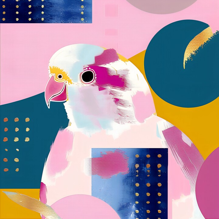Arte digital titulada "Modern Pink Cockati…" por Anna Burger, Obra de arte original, Collages digitales
