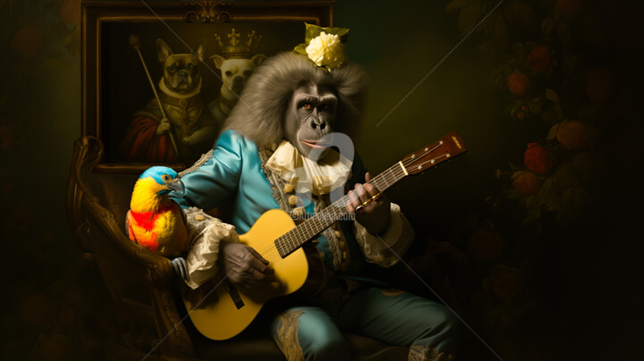 Digital Arts titled "Simian Sonata: A Go…" by Paolo Chiuchiolo, Original Artwork, AI generated image