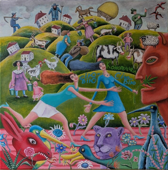 Sowing, sowing, sowing, sowing, hemp plants. Peinture, 19,7x19,7 in