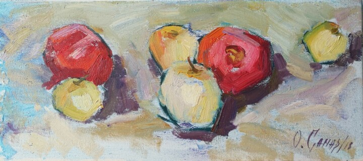 Яблоки и гранаты 绘画, 7.9x17.7 in