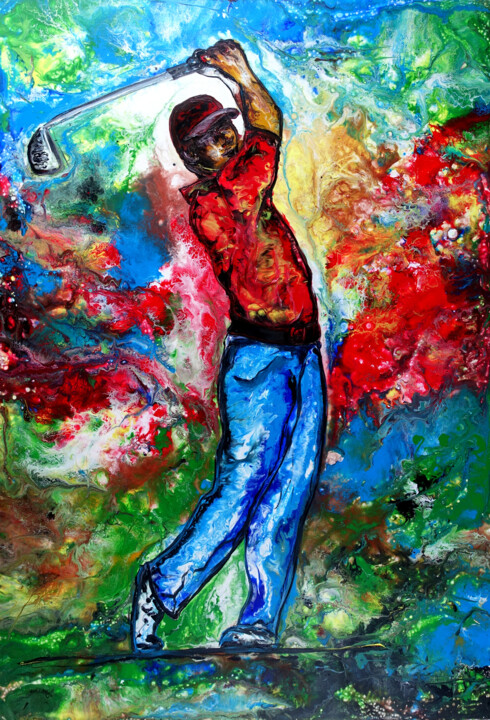 Golfer - abstrakte Golf Malerei, Golfspieler Gemälde Unikat 绘画, 45.7x31.9 in
