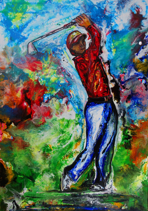 Golfer Gemälde Golfspieler Malerei Golfkunst Leinwand 绘画, 45.7x31.9 in