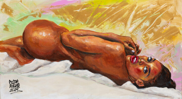 Femme du Soir despertándose 绘画, 12x21.7 in