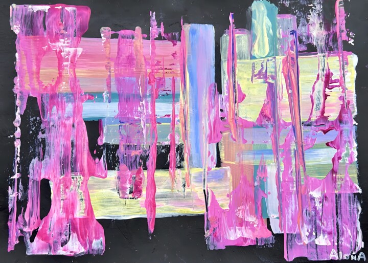Urban nightscape. Bold pink 绘画, 11.8x16.5 in