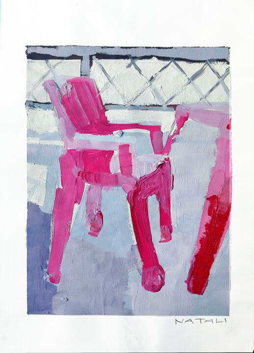 Serie_Bagnanti: La sedia rossa 绘画, 10.6x7.1 in
