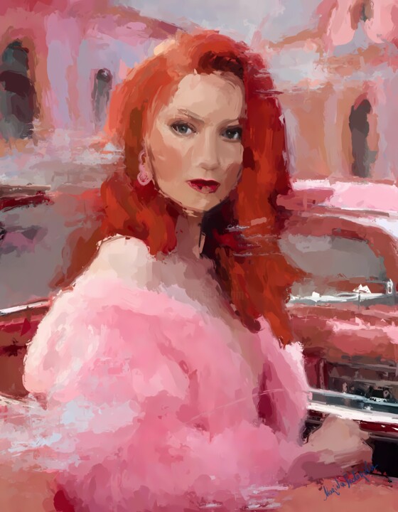 Elegant woman, portrait beautiful lady 绘画, 35.4x27.6 in