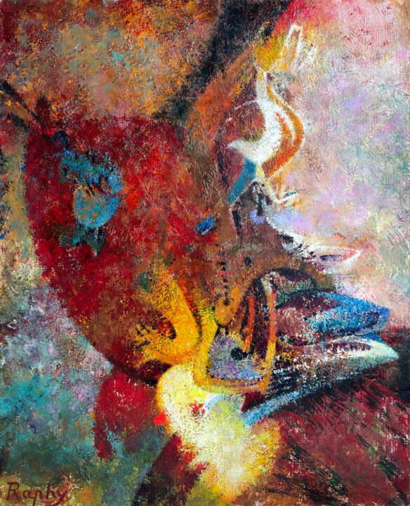 Peinture intitulée "Sang et Or" par Raphy, Œuvre d'art originale, Huile Monté sur Châssis en bois
