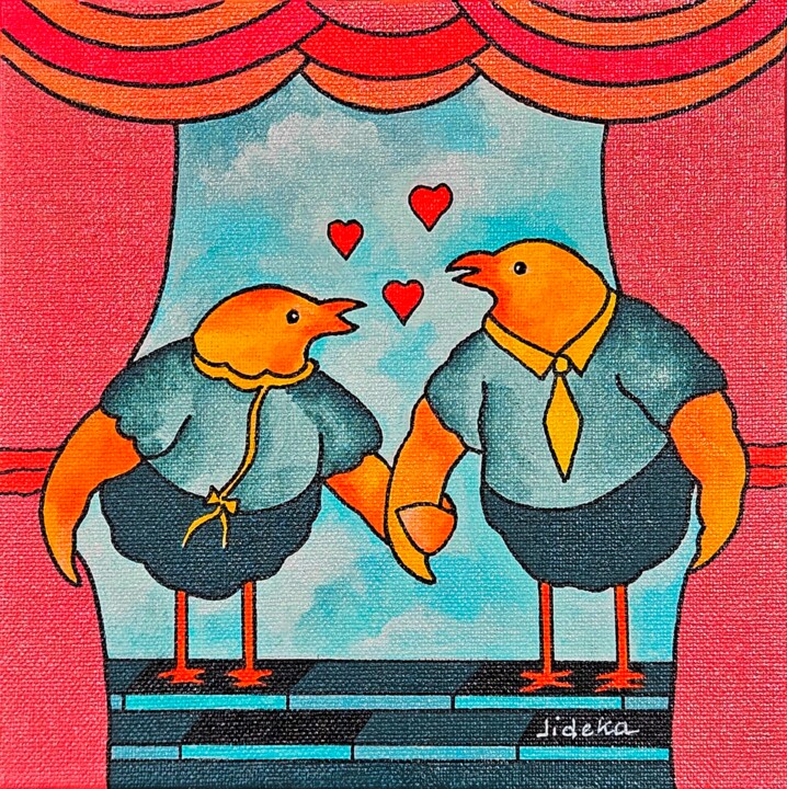 Pintura titulada "Au théâtre !" por Jocelyne Deschamps-Kus, Obra de arte original, Acrílico Montado en Bastidor de camilla d…