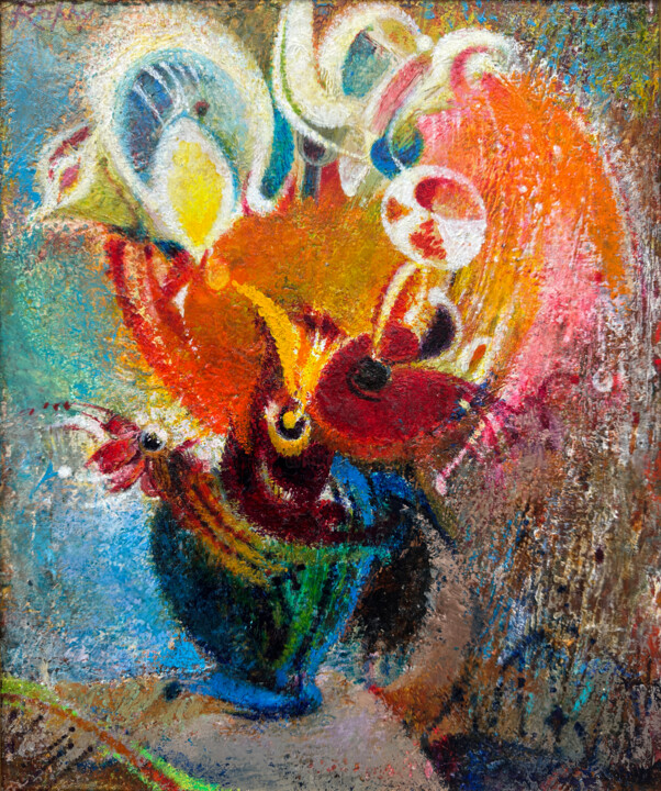 Peinture intitulée "Vase et fleurs d’ap…" par Raphy, Œuvre d'art originale, Huile Monté sur Châssis en bois
