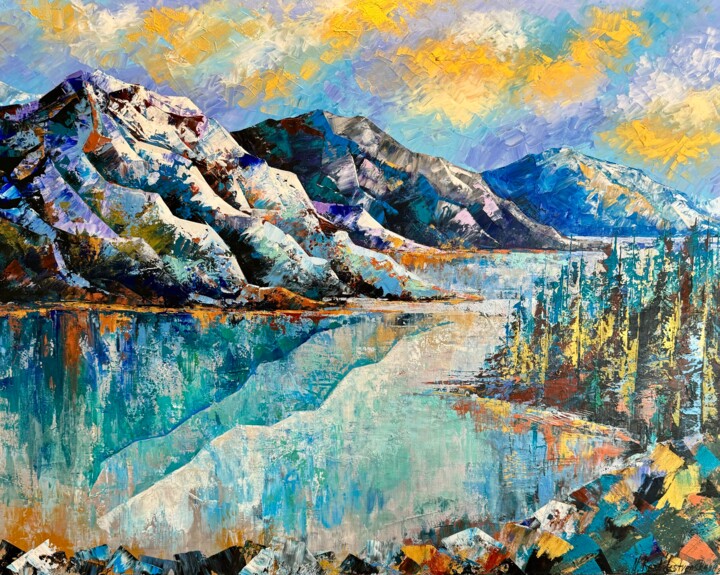 Rocky Mountains Lake Original Artwork 100x80 绘画, 31.5x39.4 in