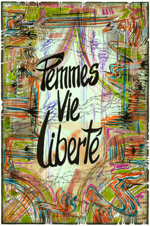 Femme vie liberté. Schilderij, 27,6x19,7 in