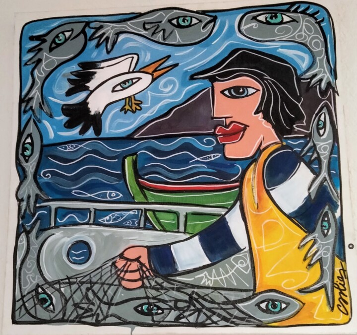 Manu le Pêcheur de Port Vendres 绘画, 19.7x19.7 in